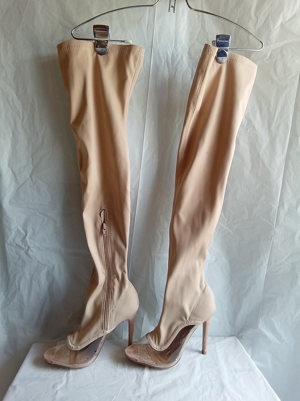 Shoe Republic LA Beige Over-the-Knee Stiletto Boots